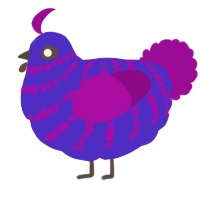 A indigo and plum chicken with a bar pattern