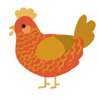 A vermilion and ochre chicken with a lace pattern