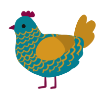 A sea and ochre chicken with a lace pattern