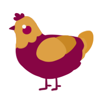 A maroon and orange chicken with a head pattern