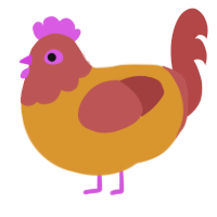 PBJ, a orange and red chicken with a head pattern