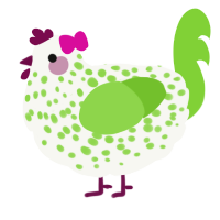 A white and grass chicken with a speckle pattern