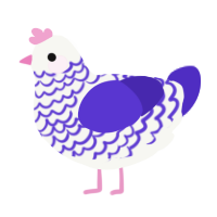 A white and indigo chicken with a lace pattern