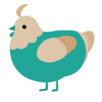 A turquoise and beige chicken with a head pattern