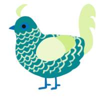 Kisa, a teal and apple chicken with a lace pattern