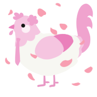 A white and pink chicken with a head pattern