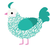 A white and turquoise chicken with a double-lace pattern