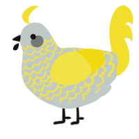 A silver and yellow chicken with a lace pattern