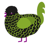 A sable and chartreuse chicken with a lace pattern