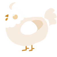 A cream chicken with a head pattern