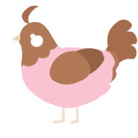 A rose and brown chicken with a head pattern