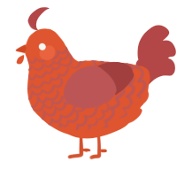 A vermilion and red chicken with a lace pattern