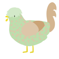 A gluppy and beige chicken with a speckle pattern