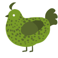 VOMIT COFFIN, a chartreuse and olive chicken with a speckle pattern