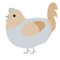 A mist and beige chicken with a head pattern