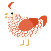 A white and vermilion chicken with a lace pattern