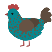 Pro-Rated Vigilante, a teal and bark chicken with a speckle pattern