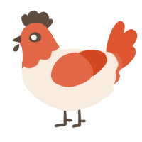 A cream and vermilion chicken with a head pattern