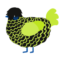 A black and lime chicken with a lace pattern