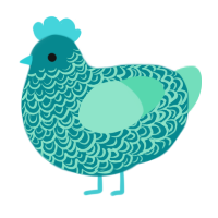 bioluminescent, a teal and mint chicken with a double-lace pattern