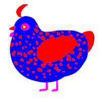 oh god, a indigo and russet chicken with a speckle pattern