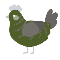 A olive and grey chicken with a half-bar pattern
