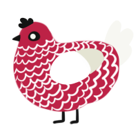 A crimson and white chicken with a lace pattern