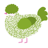 Terrain, a white and chartreuse chicken with a double-lace pattern