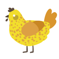 A yellow and orange chicken with a speckle pattern