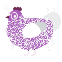 A amethyst and silver chicken with a double-lace pattern