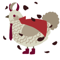 Horizons, a pink and vermilion chicken with a lace pattern