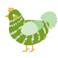A chartreuse and gluppy chicken with a bar pattern