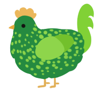 A viridian and grass chicken with a speckle pattern