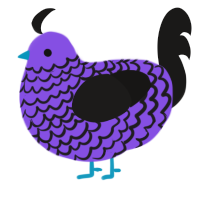 A blurple and sable chicken with a lace pattern