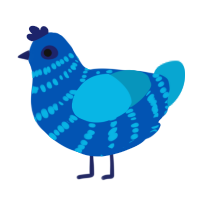 A ultramarine and cerulean chicken with a bar pattern