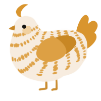 A cream and orange chicken with a bar pattern
