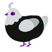 A black and silver chicken with a head pattern