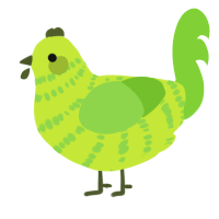 A lime and grass chicken with a bar pattern