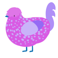 Bisexual Man, a orchid and lilac chicken with a speckle pattern