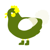 Dandelion, a olive and white chicken