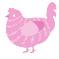 A pink chicken with a bar pattern