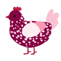 a mess, a maroon and rose chicken with a speckle pattern