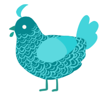 Brainstorm, a teal and aqua chicken with a double-lace pattern