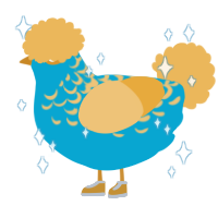 Pool float 2, a cerulean and honey chicken with a half-lace pattern