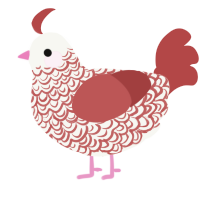 Whipped apple, a white and red chicken with a double-lace pattern