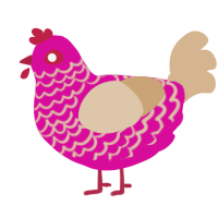 Magnet, a fuchsia and beige chicken with a lace pattern