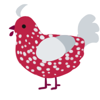 Mushie, a crimson and mist chicken with a speckle pattern
