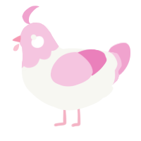 Mizuki, a white and pink chicken with a head pattern
