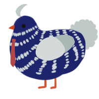 A navy and silver chicken with a bar pattern
