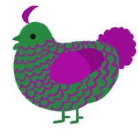 A viridian and plum chicken with a lace pattern